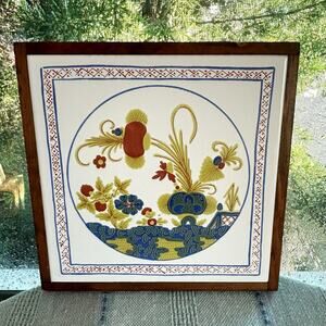 Vintage Semigres Italy Tile Trivet with Wood Frame – Floral Design